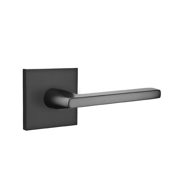 Emtek Helios Lever Left Hand 2-3/8 in Backset Privacy w/Square Rose for 1-1/4 in to 2 in Door Flat Black 5210HLOUS19LH - main